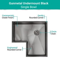 Kuhinja i kupatilo Kuhinjski sudoper - Gunmetal Black Jednobojni mjerač od nehrđajućeg čelika ½ polumjer