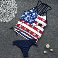Tankini kupanje za žene Crisscross Veličina Natrag Ženska Dva BoyShort kupaći kostim zastava American Plus kupaćih kostimi Tankinis set crna + l