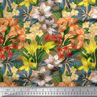 Soimoi Orange Rayon tkanina od listova, & ljiljana cvjetna tiskana tkanina od dvorišta