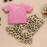 Jamlynbo Toddler Baby Girl Bunny Ispis Uskrsni odjeća Rabljenje tiskano majica kratkih rukava Leopard Flare gaće set
