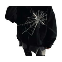 Ciycuit Ženski kaputi sa kapuljačom Rhinestone Spider Web uzorak s dugih rukava sa zatvaračem Cardigan