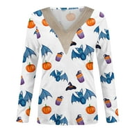 Cuhas Bluze za ženska majica modni casual Halloween tiskani V-izrez čipke dugih rukava ženske vrhove plave 2x