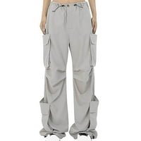 Teretne pantalone za žensko dugme i crtanje srednjeg uspona Multi džepovi podne duljine kauzalne hlače