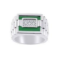 Dizajnerski prsten sa dijamantima i zelenim kvarcnim setom u 14K bijelom zlatu