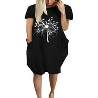 Eleluny Women s kratkim rukavima Labava majica Haljina za odmor Ležerna haljina plus veličina crna 5xl