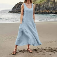Ženske ljetne haljine haljine za odmor na plaži Boho haljine s čvrstim rukavima bez rukava Sunčevi pokloni
