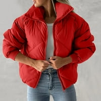 Kožni rukav sa kaputima sa zatvaračem Ženski džepovi puni jakna sa dugim rukavima kratkim kaputima za žene jakna s kapuljačom zimski kaput crveni s