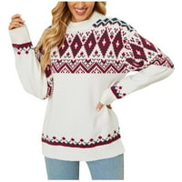 Jeseni džemperi za žene trendi Ženski okrugli vrat Božićni tisak Rekreativni pulover pleteni džemper