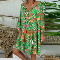 Dyfzdhu ljetne haljine za žene dame labavo cvjetni print tri četvrtina rukave mini haljina ljetna haljina