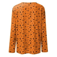 Tking modni vrhovi dugih rukava za žene plus veličine Crewneck Halloween Print majica Ležerne prilike pulover narandžasti xl