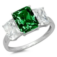 CT sjajan smaragdni rez prozirni simulirani dijamant 18k bijelo zlato tromjesečni prsten s 17,75