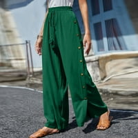 HVYesh Womens Plus size Pamučne posteljine hlače Ljeto High Squist Ležerne prilike Flowsty Closstring Comfy pantalone na plaži Lounge Hlače