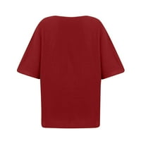 Cleance Plus veličina vrhova okrugla izrez otisnuta bluza Neovisnost Ženska bluza kratkih rukava moda, vino, l