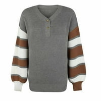 Smanjeni ženski džemper V-izrez pulover džemper Stripes Labavi dugi rukav dugi rukav džemper pad zimskih fenjera džemper