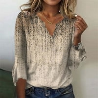 Žene plus veličine T majica rukavac za čišćenje pulover seksi vrhovi V izrez gradijentna majica Nepravilni ljetni vrhovi zvona i bluze 3xl kaki