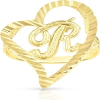Floreo 10k žuti zlato A-Z Kurzivno pismo i srčani prsten, veliko srce