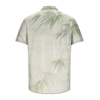 Muška modna casual tipke Hawaii Ispis Ispirt Shortdown Majica kratkih rukava Bluza s majicom, Bež, S