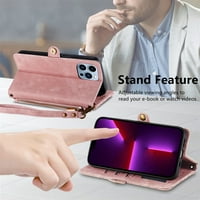 Kompatibilan sa iPhone Pro Caseom, [Mekani TPU unutrašnjost] Zipper Wallet Stand PU kožna magnetska bežična punjača Kartica za ručne zglob za ručni poklopac za prikrivanje Apple iPhone Pro Max, Pink