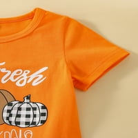 Binweede Toddler Girls Halloween Outfit Sets Orange Short rukav Pismo Pumpkin Print Majica + Leopard