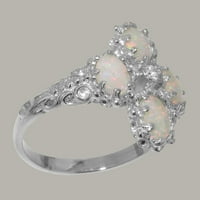 Britanci napravio je 10k bijeli zlatni prirodni dijamantski i opal ženski prsten - veličine opcija - veličine 8,75