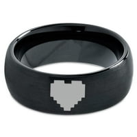 Tungsten Gamer Heart Band prsten Muškarci Žene Udobne fit crno-kupole Četkane polirane veličine 5,5
