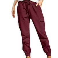Giligiliso Women Plus Veličina Pokretanje Ležerne prilike, solidne elastične strukske džepove labave hlače