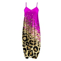 USMIXI Formalne haljine za žene Loasep džep špagete Strap plaža Party Vintage Maxi haljine V-izrez Leopard