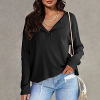 Miayilima ženske košulje casual vrhove majice za žene zimski pad dugih rukava V-izrez majice crne m
