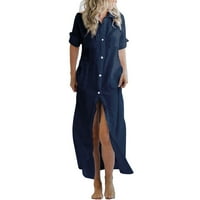 Dugme s dugim rukavima dolje za žensku casual maxi haljina Split dugi kimonos kardigani kupaći kostim jeseni pokrov pokrov majice mornarice plavi m