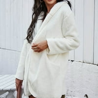 Aoksee zimski kaputi za žene, ženska jesenska zima čvrsta boja rever s dugim rukavima kardigan plišana