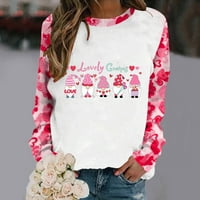 Ženska majica s dugim rukavima Crewneck Loose Casual Pulover Valentinovo tiskani kapuljač Hour Pink XL