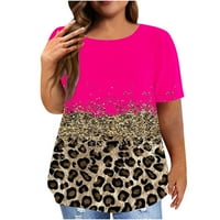 Zodggu Womens Bluza plus veličina Bluza za Trendy Dame Drop kratki rukav Ljetni vrhovi Leopard Patchwork