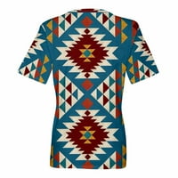 Ženski vrhovi ženske modne casual udobne etničke tiskovine V izrez kratkih rukava bluza mornarsko xxl