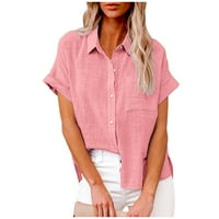 Daqian Womens Grafički teže za čišćenje Ženskih vrhova Modna majica na čvrstom gumbu Ženska V-izrez Labavi majica Bluza plus veličine za žene ružičasta 10
