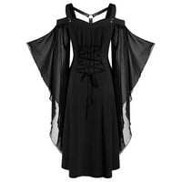 Srednjovjekovni viktorijanski kostim žene Halloween Renesansa Cosplay trube s dugim rukavima seljačka haljina renesansne gotičke haljine za žene izvan ramena čipke Trumpet rukava crna i xxxl