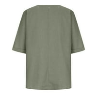 Žene plus veličina Ženska V-izrez dugih rukava s dugim rukavima pamučne i posteljine tuničke majice Ljetne košulje bluza zelena