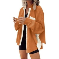 Jakne za žensku tipku Džepni kapuljač sa kapuljačom sa kapuljačom s dugim rukavima narančasti kaput vanjski odjeća xxl