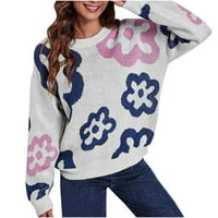 Dukseri za žene Ženski džemper sa okruglim vratom Cvijet labavi jesen i zimski džemper s dugim rukavima