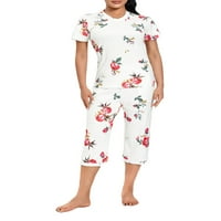 Žene pidžame postavile su cvjetne vrhove kratkih rukava i elastične kaprione hlače Loongewear Meka odjeća