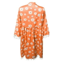 Ženska mini rukava moda A-line cvjetni ljetni V-izrez haljina narančasta