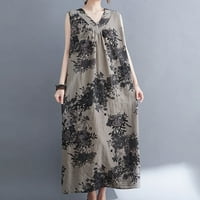 Caveitl Ležerna ljetna haljina, ženska štamparija moda plus veličine Vintage suknje bez rukava i posteljina