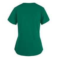 Ženske košulje, dame čišćenje, ženski kratki rukav V-izrez V-izrez Radna uniforma Džepna bluza u boji