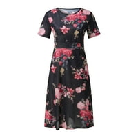 Ženska ljetna omotača Maxi haljina Crew izrez cvjetni print kratkih rukava midi haljine crne l