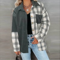 Ženska boja bloka za spajanje plairana jakna s dugim rukavima Flannel rever gumb dolje kardigan dečko