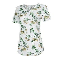 Yyeselk Criss Cvjetni vrhovi za žene V izrez kratki rukav klirence za čišćenje obilare elegantne slatke majice Comfy bluza Tunika zelena xxl