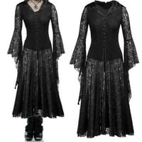 Symoidne duge haljine za žene - gotički bljesak V VAC CACT Solid Party Hoodie Vintage Court stil koktel duga haljina crna l