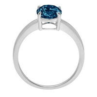 2. CT sjajan ovalni rez prirodni London Blue Topaz 14K bijeli zlatni pasijans prsten sz 11