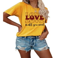 Lumento dame majica majica CREW izrez majica kratki rukav ljetni vrhovi udobnog masnog slova Ispis Pulover žuti l