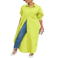 Bomotoo ženska majica haljina s dugim rukavima Maxi haljine za zabavu labavo rever fluorescentno žutim