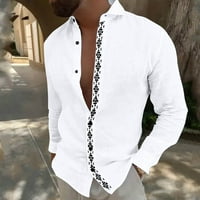 Muška ležerna majica dolje košulje Regularne fit pamučne posteljine etničke tiskane majice stilski dugih